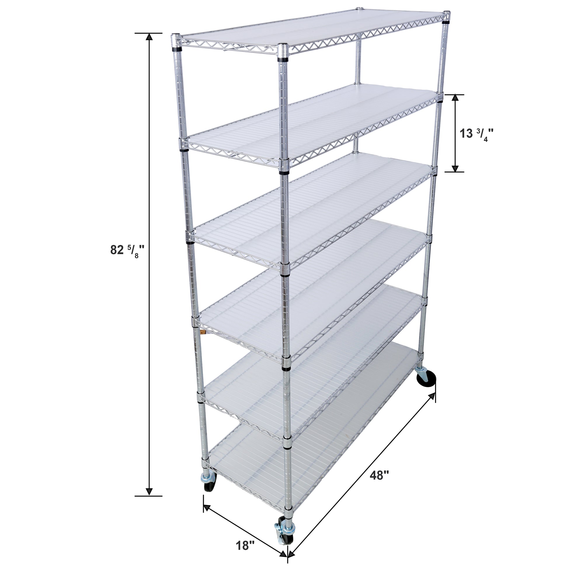 6 Tier 6000Lbs Capacity Nsf Metal Shelf Wire Shelving Unit, Heavy Duty Adjustable Storage Rack With Wheels & Shelf Liners For Commercial Grade Utility Steel Storage Rack, Chrome 82"H X 48"L X 18"D Chrome Metal