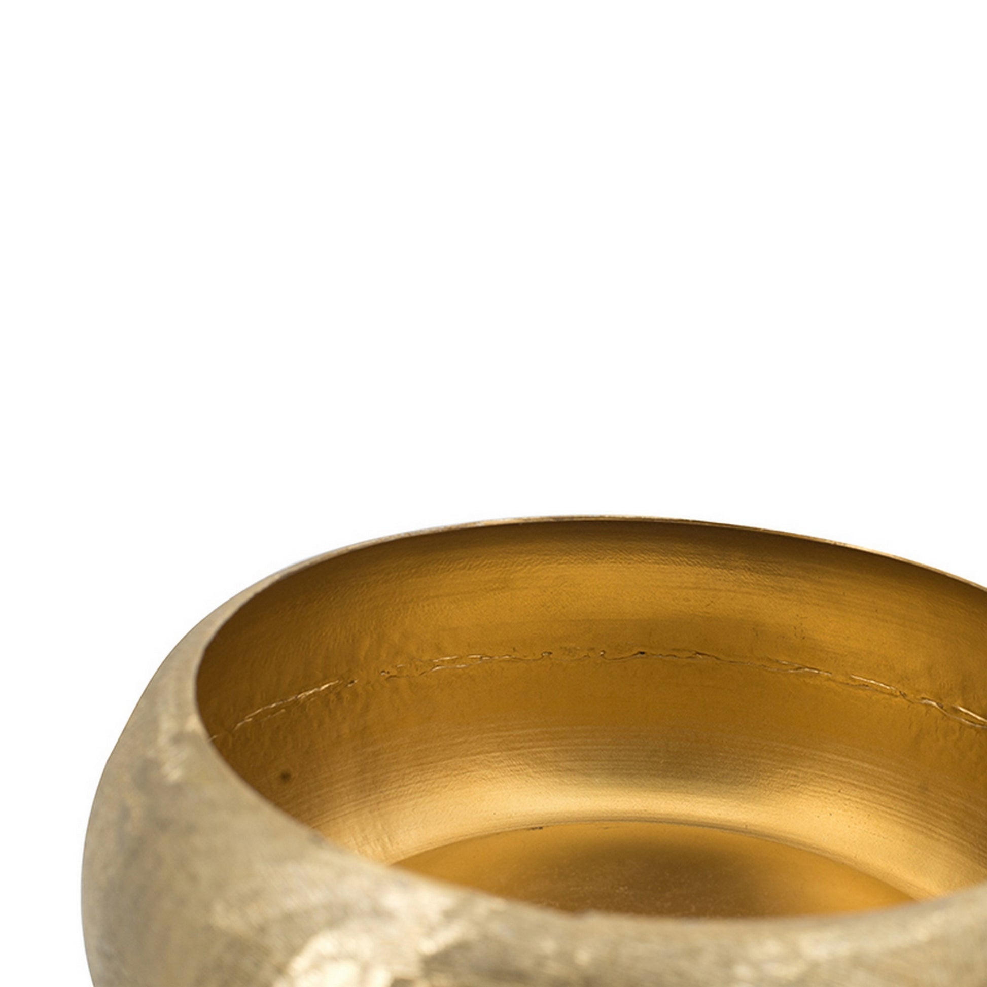 2 Piece Rounded Decorative Bowls, Gold Metal Hammered Texture, Wide Ingress Gold Aluminium