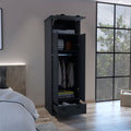 Falkland Armoire With 1 Drawer And 1 Hinged Drawer With Handles Black Black Bedroom Modern Particle Board