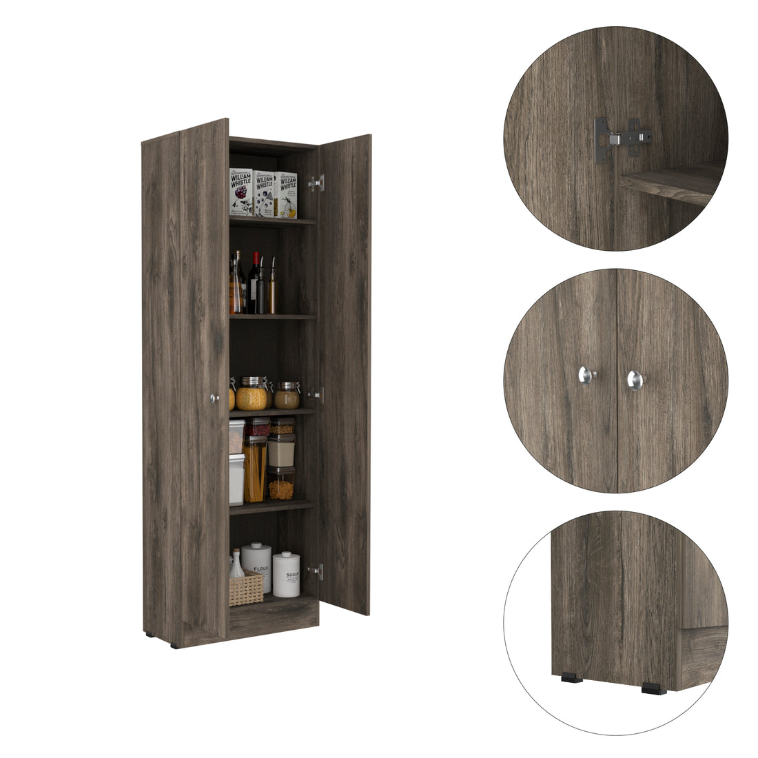 Multistorage Cabinet 71" H, Two Doors, Five Internal Shelves, Dark Brown Black Multicolor Particle Board Particle Board