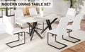 1 Table And 6 Chairs Set.A Rectangular Dining Table With A 0.39 Inch Imitation Marble Tabletop And Black Metal Legs.Paired With 6 Chairs With Pu Leather Seat Cushion And Black Metal Legs.F 1538,C 001 White Black Glass Metal