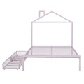 Full Size Metal Platform Bed With Two Drawers,House Shaped Headboard Design, Pink Full Pink Metal
