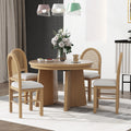 5 Piece Retro Functional Dining Set With 1 Extendable Dining Table And 4 Upholstered Chairs With Rattan Backrests For Dining Room And Kitchen Natural Wood Wash Natural Wood Wash Solid Wood Mdf