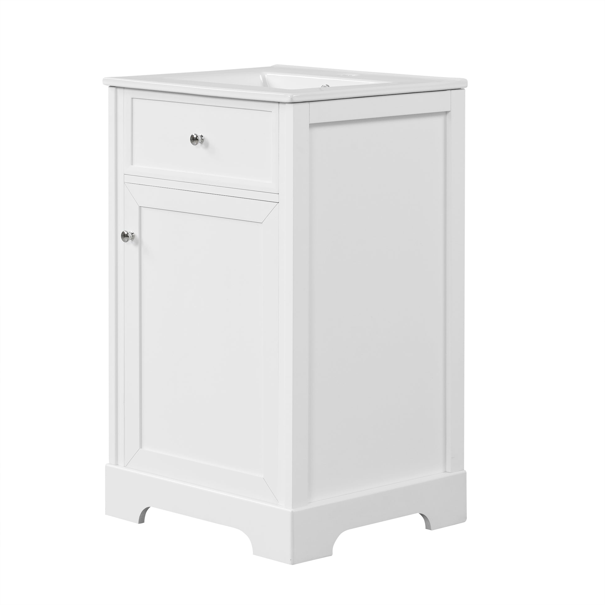 20" Bathroom Vanity With Sink, Bathroom Cabinet With Soft Closing Door, Storage Rack And Adjustable Shelve, White White Mdf