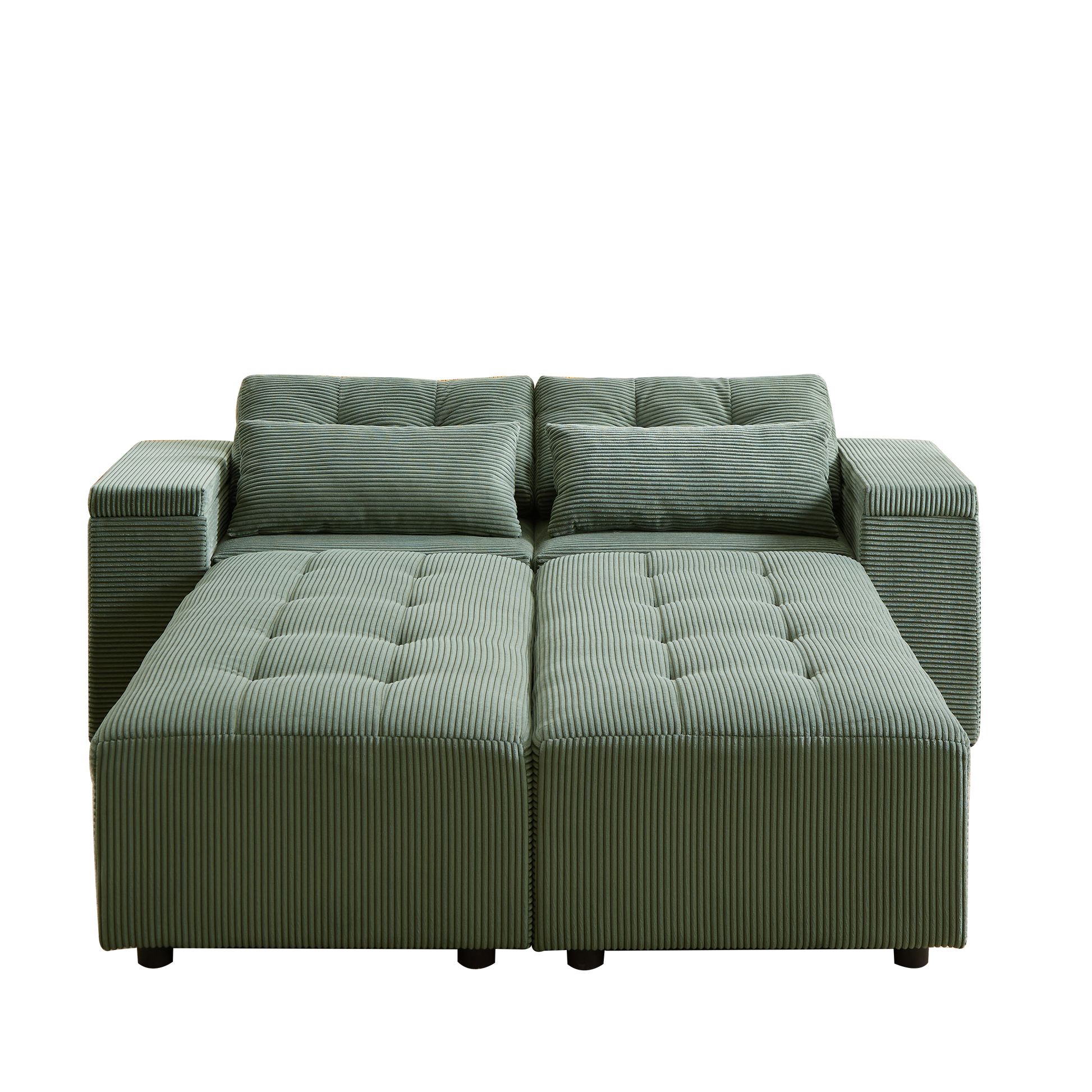 Convertible 3 In 1 Sleeper Sofa And Sectional Sofa With 4 Storage Space For Living Room,Corduroy Couch With 4 Pillows,Corduroy Army Green Corduroy 3 Seat