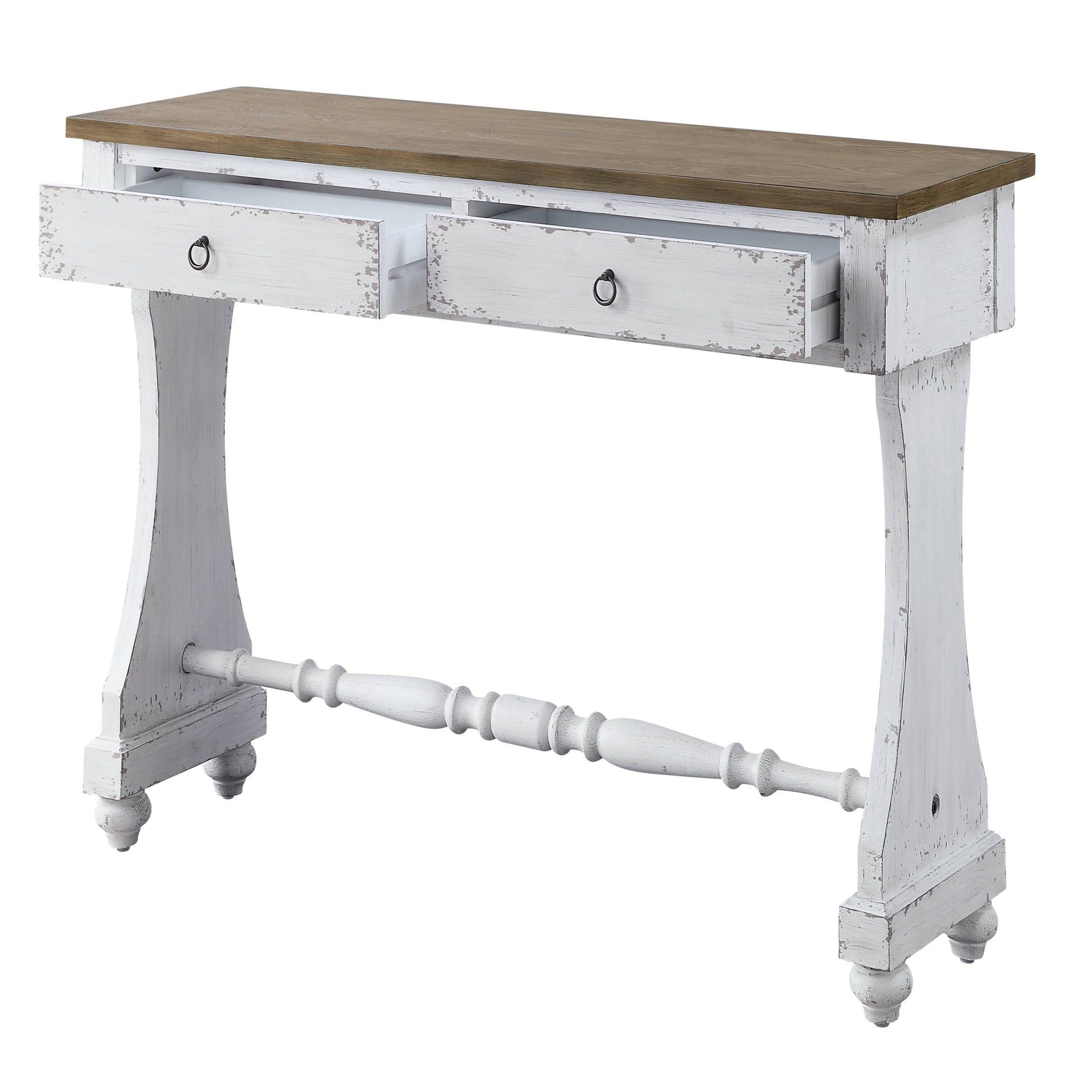 Antique White 2 Drawer Console Table White Primary Living Space Rubberwood Drawers Rectangular Wood