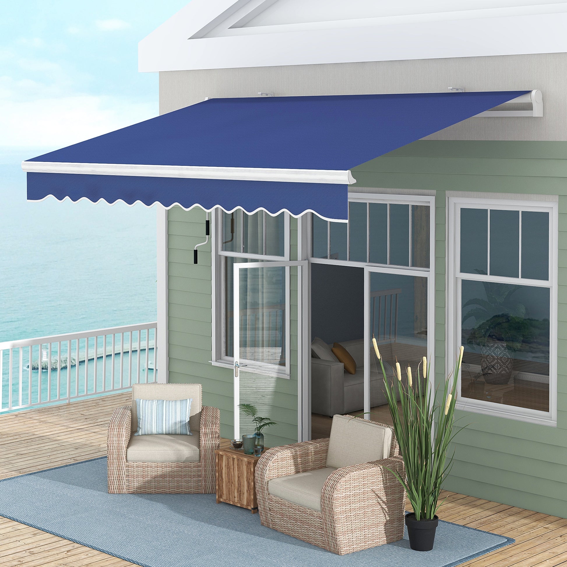 Outsunny 13' X 8' Retractable Awning, Patio Awnings, Sunshade Shelter W Manual Crank Handle, Uv & Water Resistant Fabric And Aluminum Frame For Deck, Balcony, Yard, Dark Blue Dark Blue Aluminum