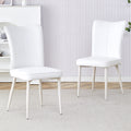 Modern Minimalist Dining Chair, White Pu Leather Curved Back And Seat Cushion, White Metal Chair Legs, Suitable For Dining Room, Bedroom, Living Room. A Set Of 2 Chairs. 008 White Pu