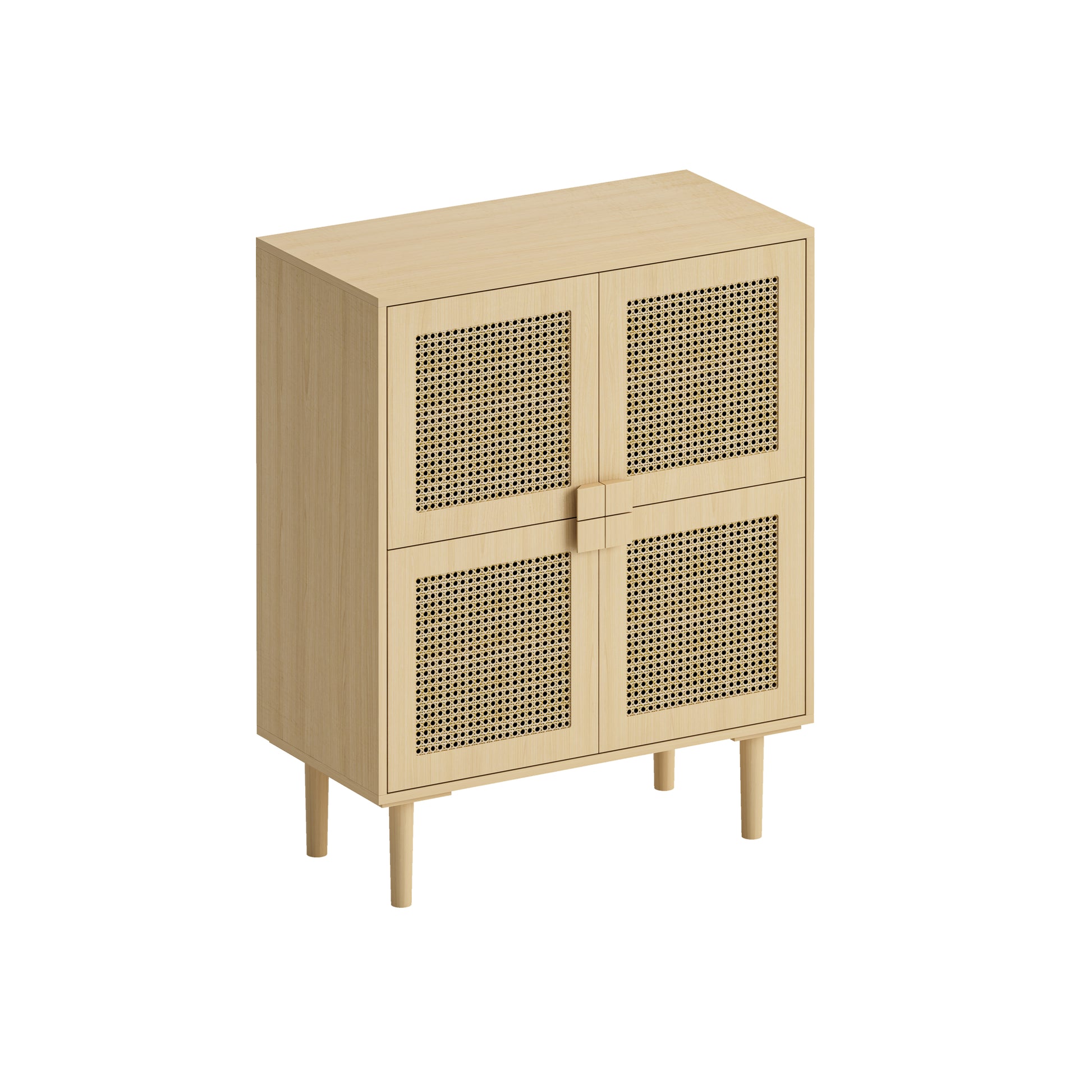 4 Doors Rattan Mesh Storage Cabinet, Sideboard With Eight Storage Spaces, For Entryway, Living Room, Hallway Natural 5 Or More Shelves Natural Primary Living Space Adjustable Shelves Mdf