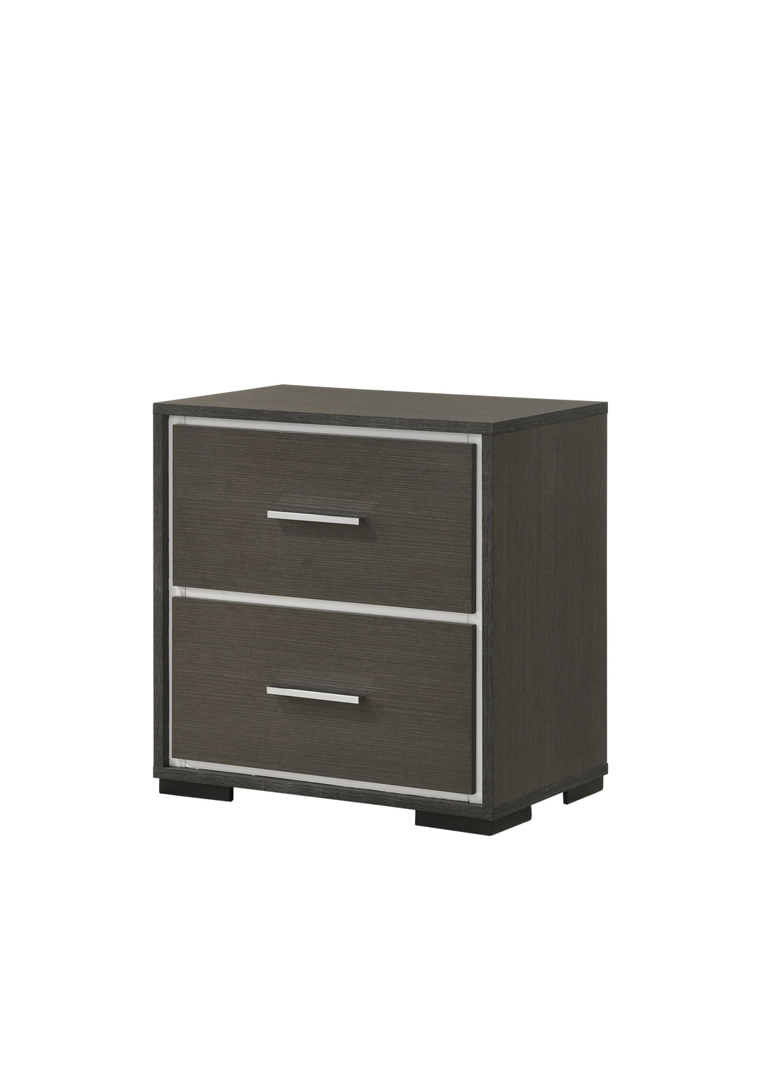 1Pc Contemporary 2 Drawer Nightstand With Chrome Accents Gray Rustic Finish Bedroom Wooden Furniture Gray 2 Drawers Bedside Cabinet Bedroom Contemporary,Rustic Drawers Wood