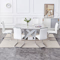 1 Table And 6 Chairs Set.Modern Grey Mdf Faux Marble Dining Table With Double V Shaped Supports.Paired With 6 Modern Pu Artificial Leather Soft Cushion With Silver Metal Legs.F Vv,C 1162 Gray Seats 6 Mdf Metal