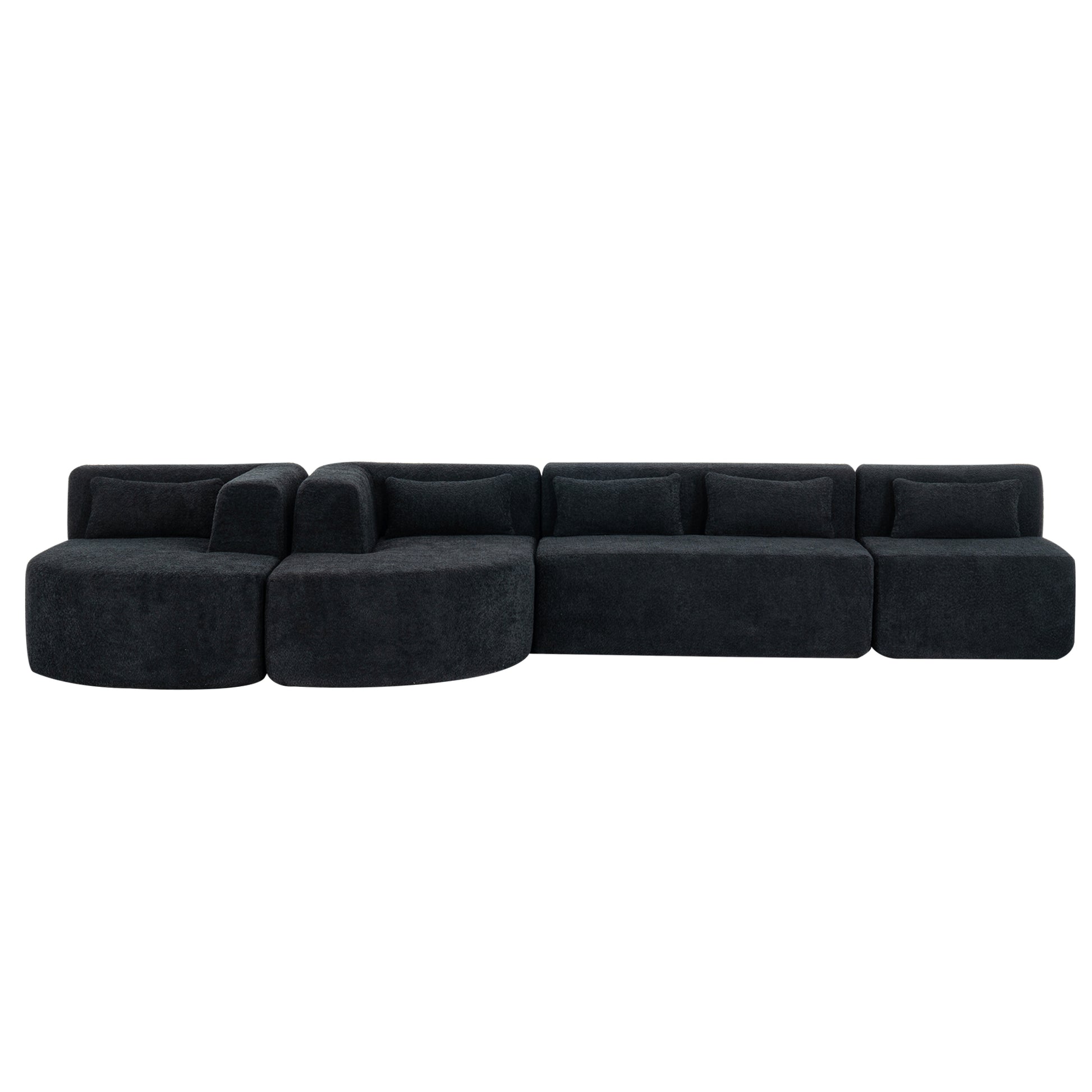 143.7" Upholstered Sofa Free Combined Sofa Couch With Two Chaise Lounge And Five Back Pillows For Living Room, Black Black Foam Polyester 5 Seat