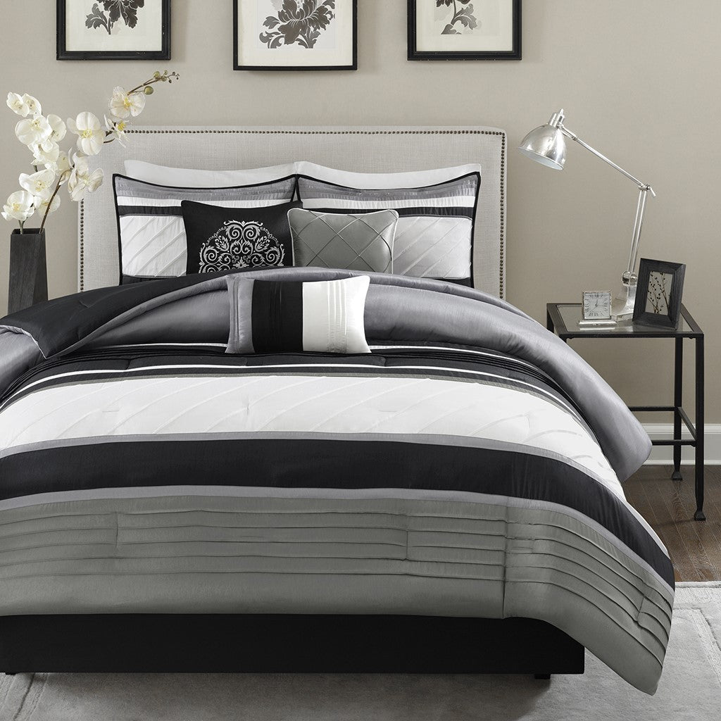 7 Piece Comforter Set Grey King King Grey Polyester