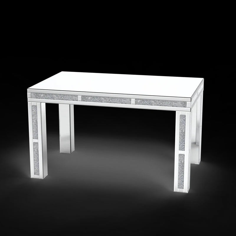 51.18" Mirrored Glass Dining Table With 4 Legs And Crushed Diamond Inlay Silver Seats 6 Mirrored Finish Desk And Hutch Primary Living Space Modern Freestanding Rectangular Kitchen & Dining Tables