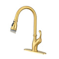 Gold Kitchen Faucet With Pull Out Sprayer Brushed Gold Single Handle 1 Hole High Arc Pull Out Kitchen Sink Faucets Golden Kitchen Antique,Classic,Modern Ceramic Zinc