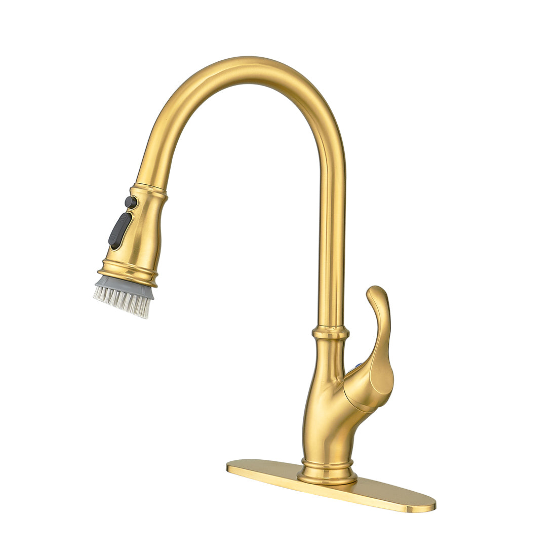 Gold Kitchen Faucet With Pull Out Sprayer Brushed Gold Single Handle 1 Hole High Arc Pull Out Kitchen Sink Faucets Golden Kitchen Antique,Classic,Modern Ceramic Zinc