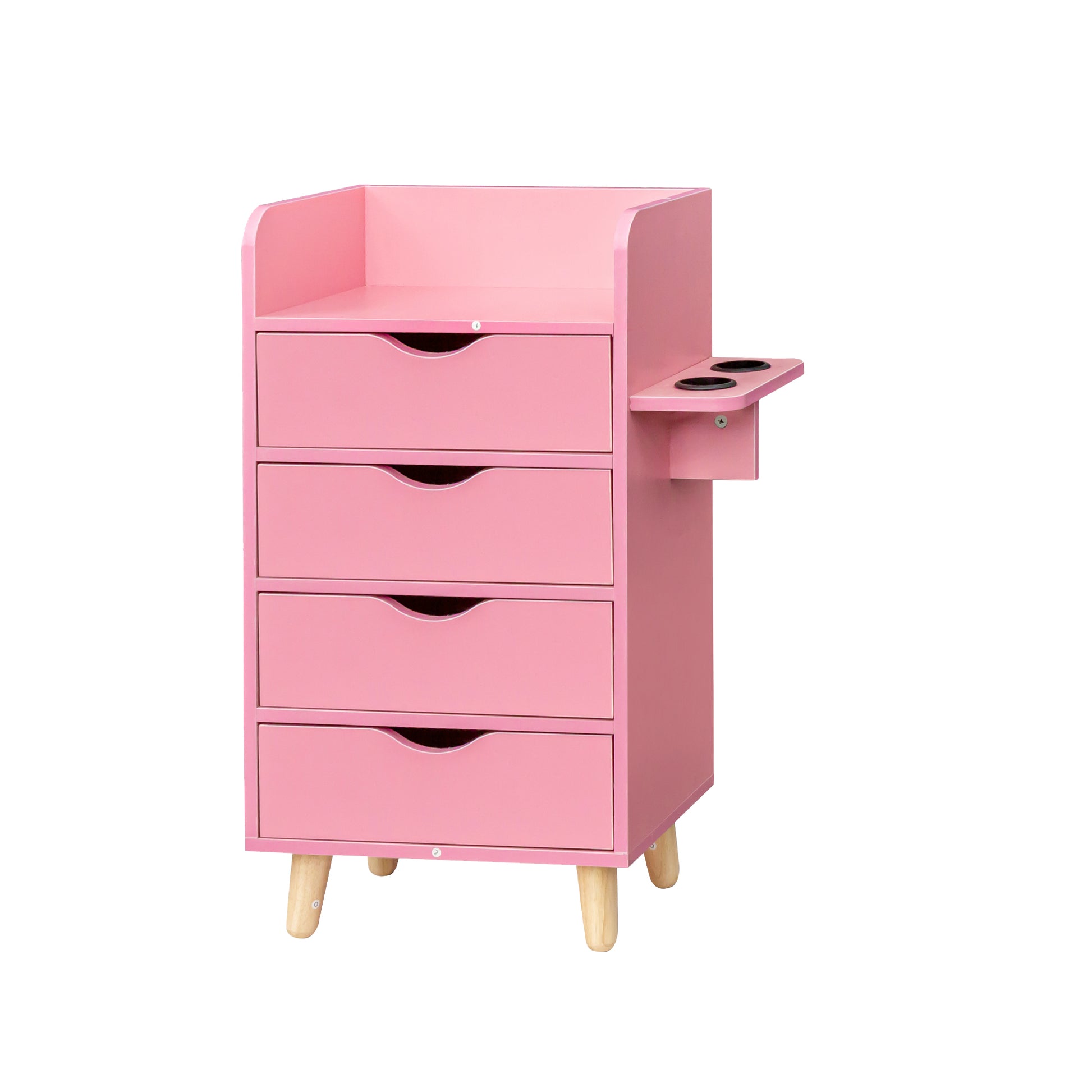 4 Layer Salon Storage Cabinet,Beauty Barber Salon Styling Station Organizer Equipment,Hair Stylist Station Set With 2 Hair Dryer Holders,4 Drawers And Raised Table Legs Pink Mdf