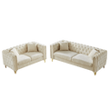 Chenille Pull Buckle Design Sofa For Living Room,Buttons Tufted With Copper Nail Decoration Armrest, Modern Couch Upholstered Button And Metal Legs Beige Foam Chenille 5 Seat