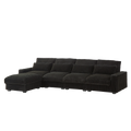 128 Inch Corduroy With Cup Holder Super Large L Shaped Sofa, Movable Footrest, Four Waist Pillows And Four Back Cushion, With Usb Port And T Pyce Port Black Corduroy 4 Seat