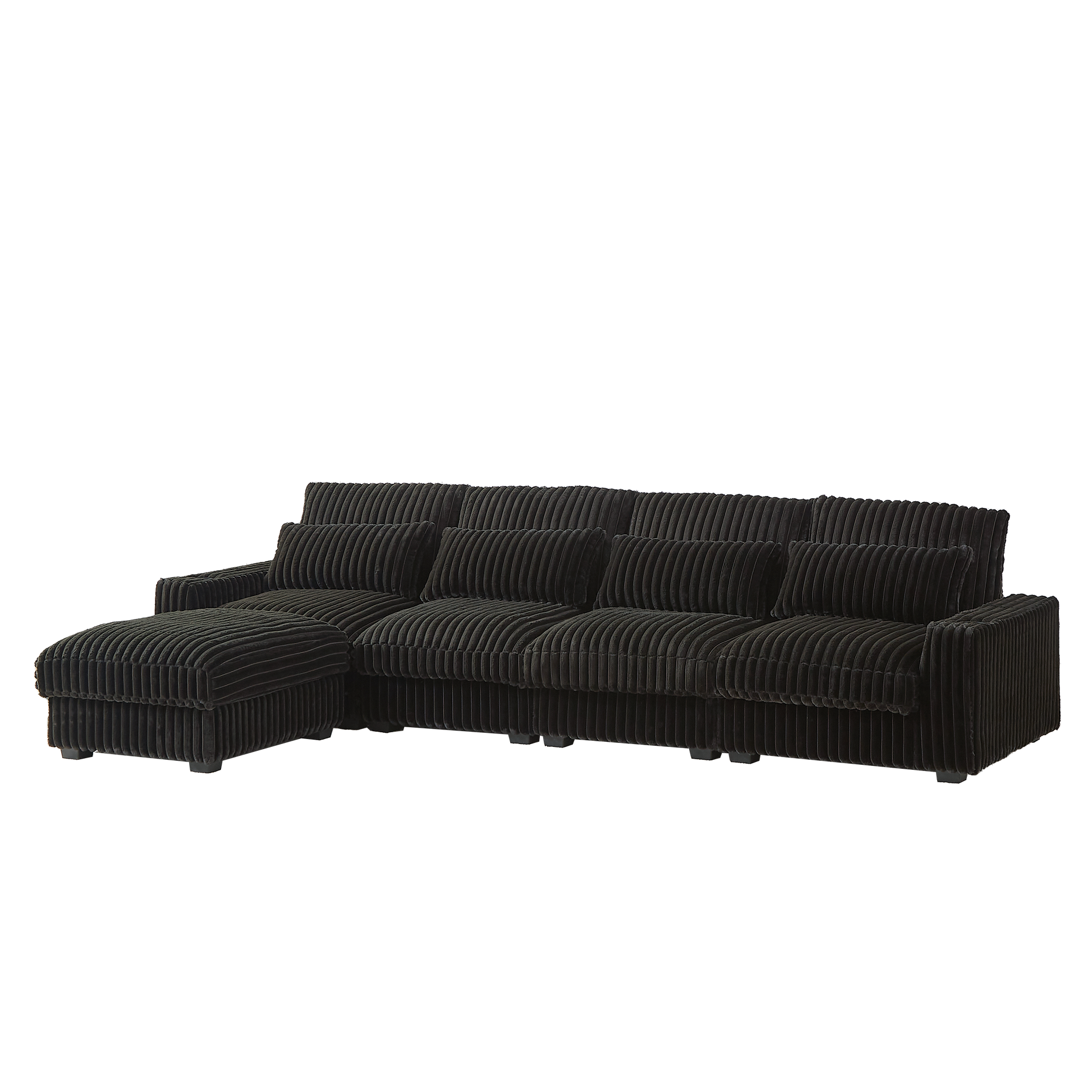 128 Inch Corduroy With Cup Holder Super Large L Shaped Sofa, Movable Footrest, Four Waist Pillows And Four Back Cushion, With Usb Port And T Pyce Port Black Corduroy 4 Seat