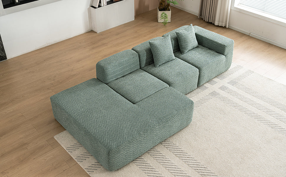 116.5" Sectional Sofa Full Compressed Sofa Couch Free Combined Sofa For Living Room, Green Green Foam Polyester 4 Seat