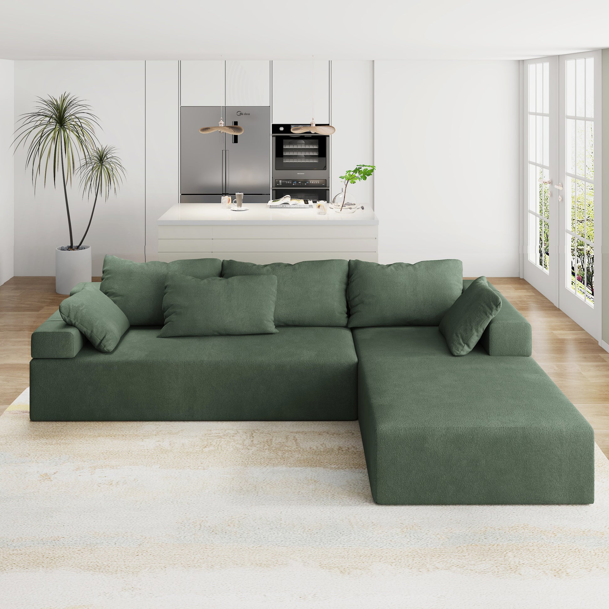 Modern Upholstered Sectional Sofa Couch Set,Modular 108" L Shaped Sectional Living Room Sofa Set With 6 Pillows,Free Combination Sofa Couch For Living Room,Bedroom Green Foam Chenille 3 Seat