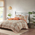 6 Piece Reversible Quilt Set With Throw Pillows Orange King Cal King Orange Cotton