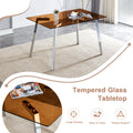 Table And Chair Set.Large Modern Rectangular Table With Brown Glass Top And Silver Metal Legs. Paired With 4 Black Chairs With Checkered Armless High Back Pu Cushion And Silver Metal Legs. Black,Silver Seats 4 Glass Metal