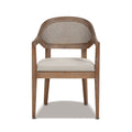 Americana Mid Century Modern Cane Back Dining Chair, Taupe Beige Textured Weave Beige Foam Wood Fabric Rattan