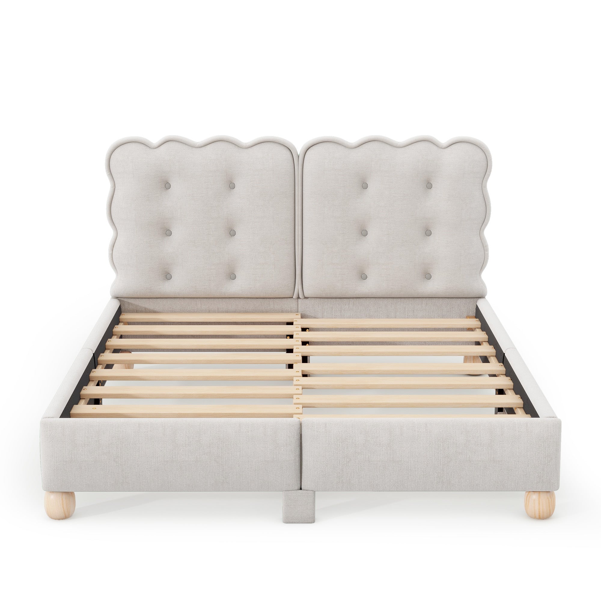 Queen Size Upholstered Platform Bed with Support beige-upholstered