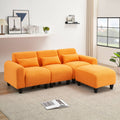 The 84.6 Inch Orange Teddy Fleece Creative Sofa Can Be Assembled Into A Two Seater Sofa With A Single Couch With Three Waist Pillows To Perfectly Stretch Your Waist For Small Apartment Bedroom Spaces Orange Polyester Blend 4 Seat