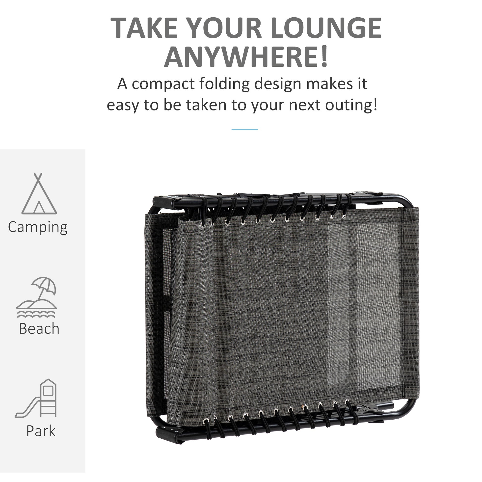 Outsunny Reclining Chaise Lounge Chair, Portable Sun Lounger, Folding Camping Cot, With Adjustable Backrest And Removable Pillow, For Patio, Garden, Beach, Grey Gray Fabric