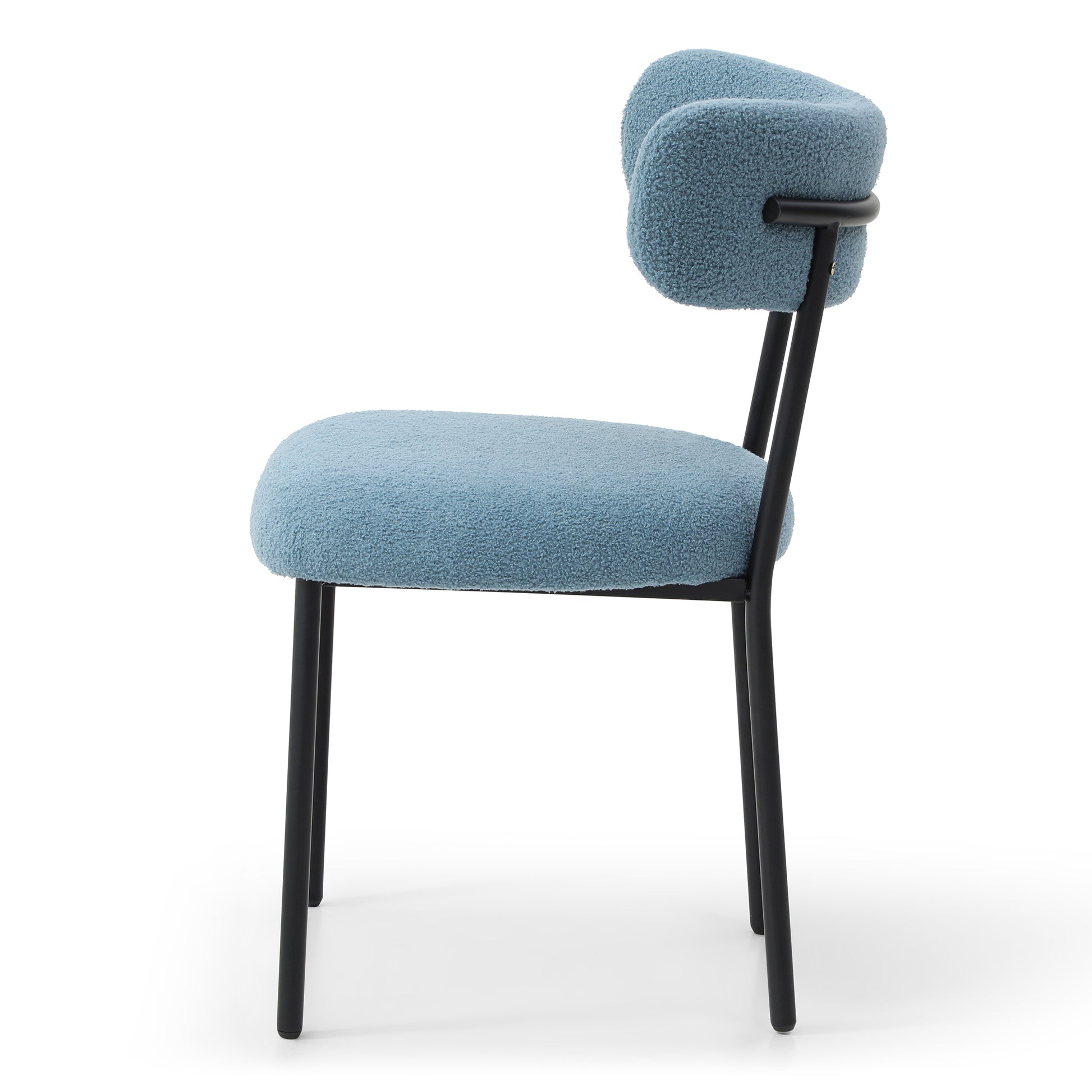 Dining Chairs Set Of 2,Round Upholstered Sherpa Fabric Dining Room Chairs With Curved Backrest,Mid Century Modern Accent Chairs With Black Metal Adjustable Legs For Dining Room,Living Room,Kitchen Light Blue Foam Polyester