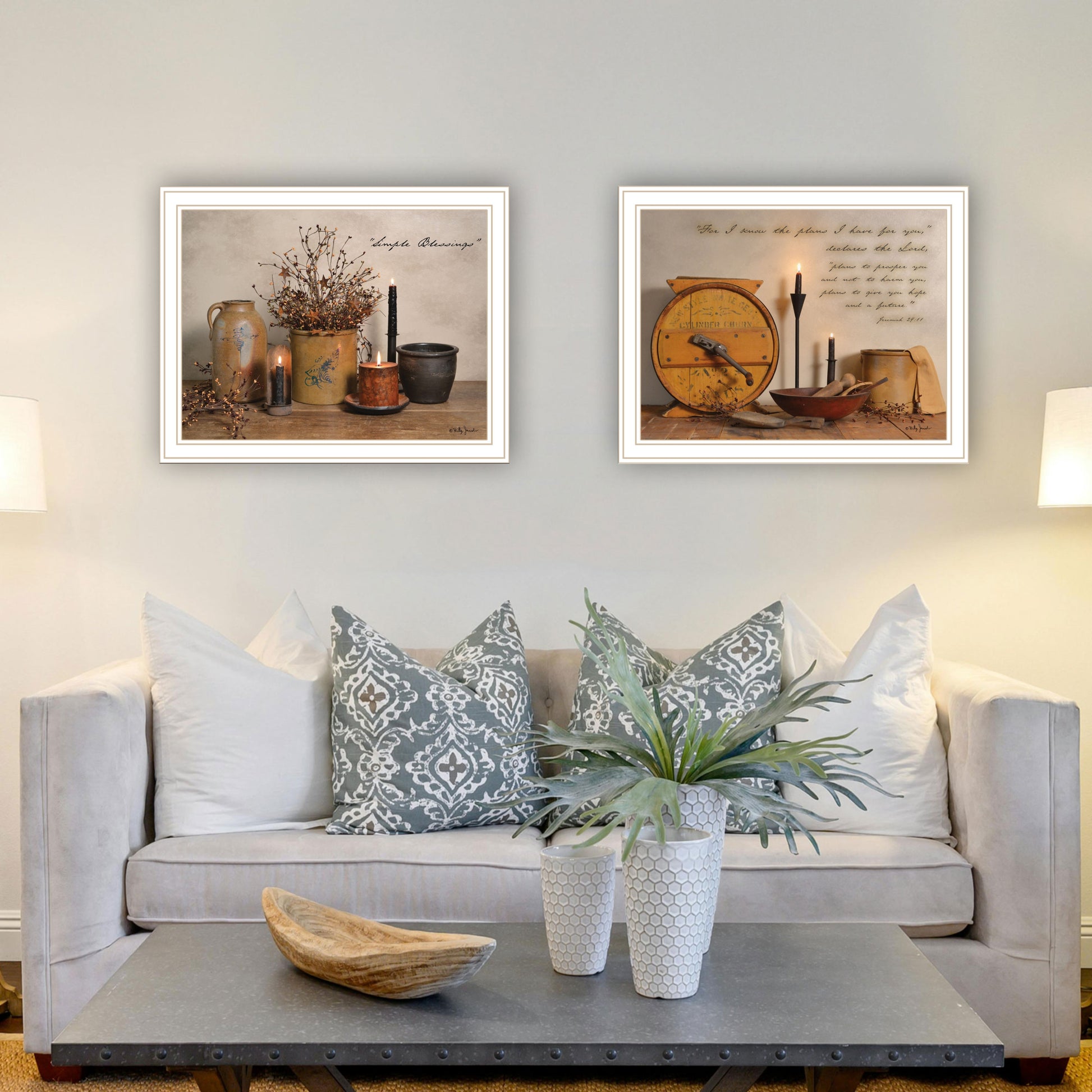 2 Piece Vignette Simple Blessings White Framed Wall Art For Living Room, Bedroom Wall Art Print For Home Decor By Billy Jacobs Multicolor Wood Paper