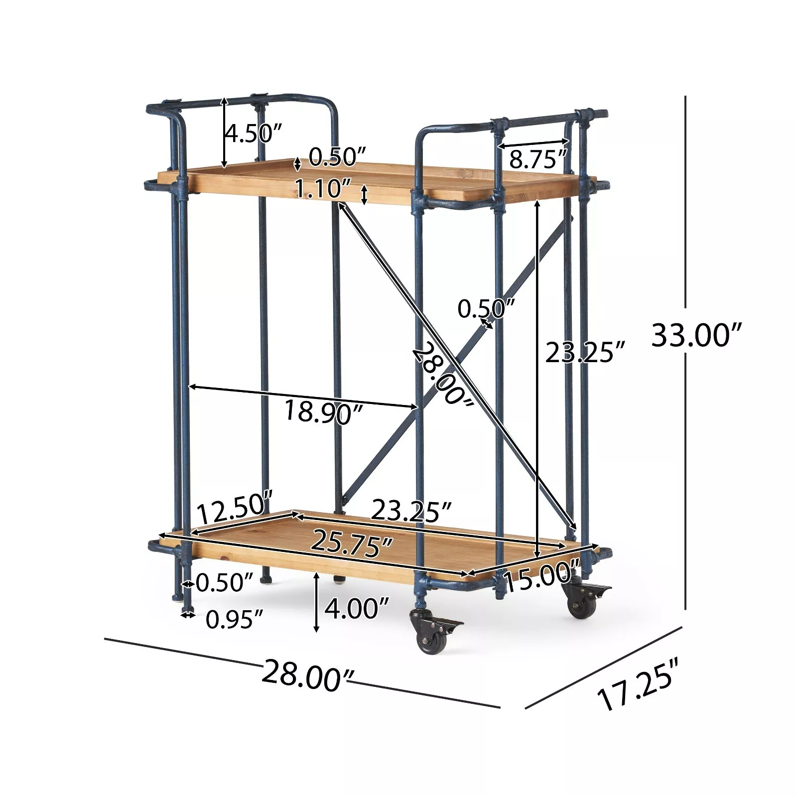 Eden Plummers Pipe Bar Cart Antique Black Wood Metal