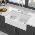 White Farmhouse Sink 33 Inch White Ceramic Double Bowl Farm Kitchen Sink White Ceramic