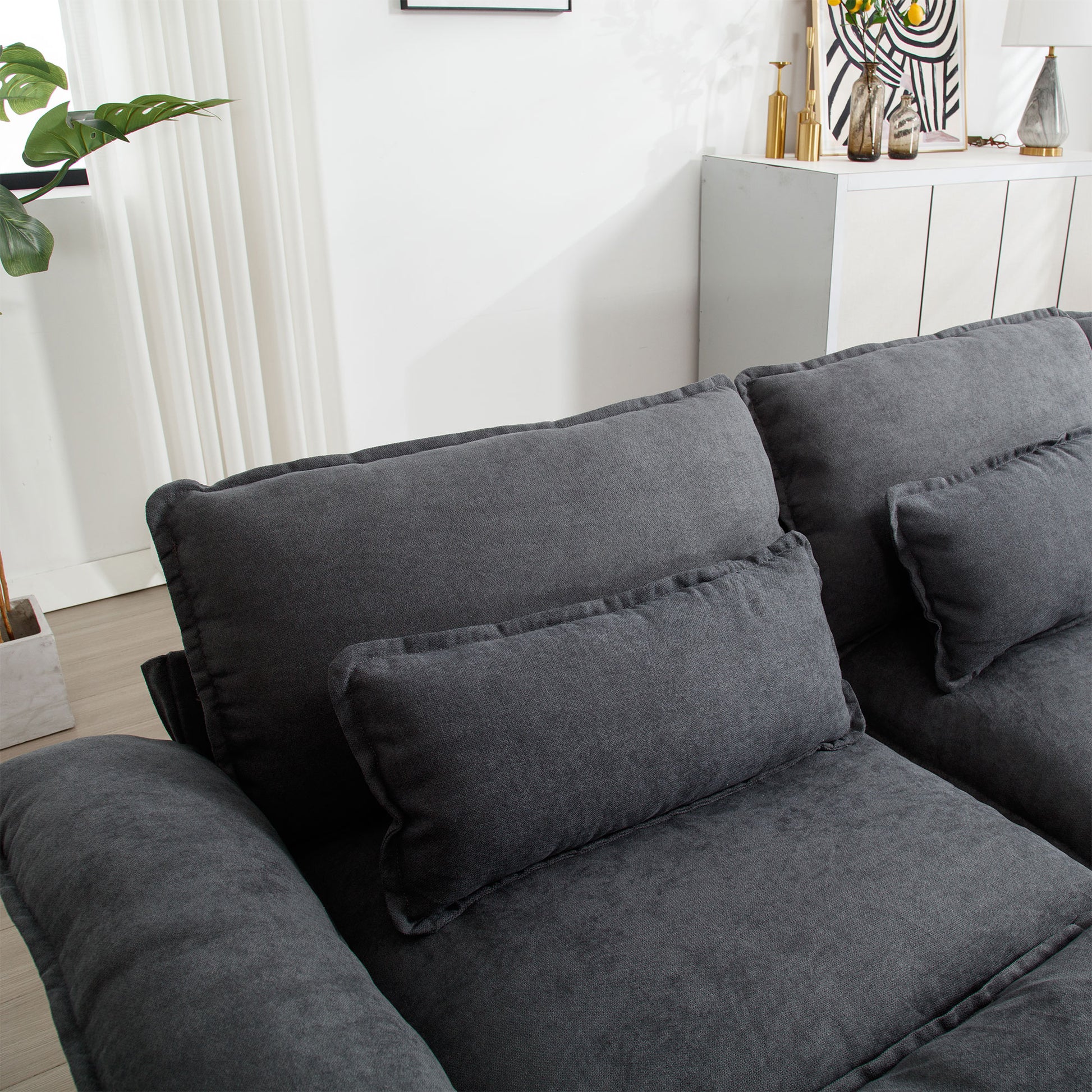 154.8" Oversized Modular Sofaice Velvet Large U Shaped Couch Comfy Upholstered 4 Seat Sofa With 2 Ottoman, 4 Lumbar Pillow, Deep Seat Couch For Living Room Dark Gray Primary Living Space Modern Foam Polyester 6 Seat