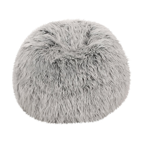 Hawley Silver Gray Faux Fur 3 Foot Bean Bag, Silver Gray Gray Faux Fur