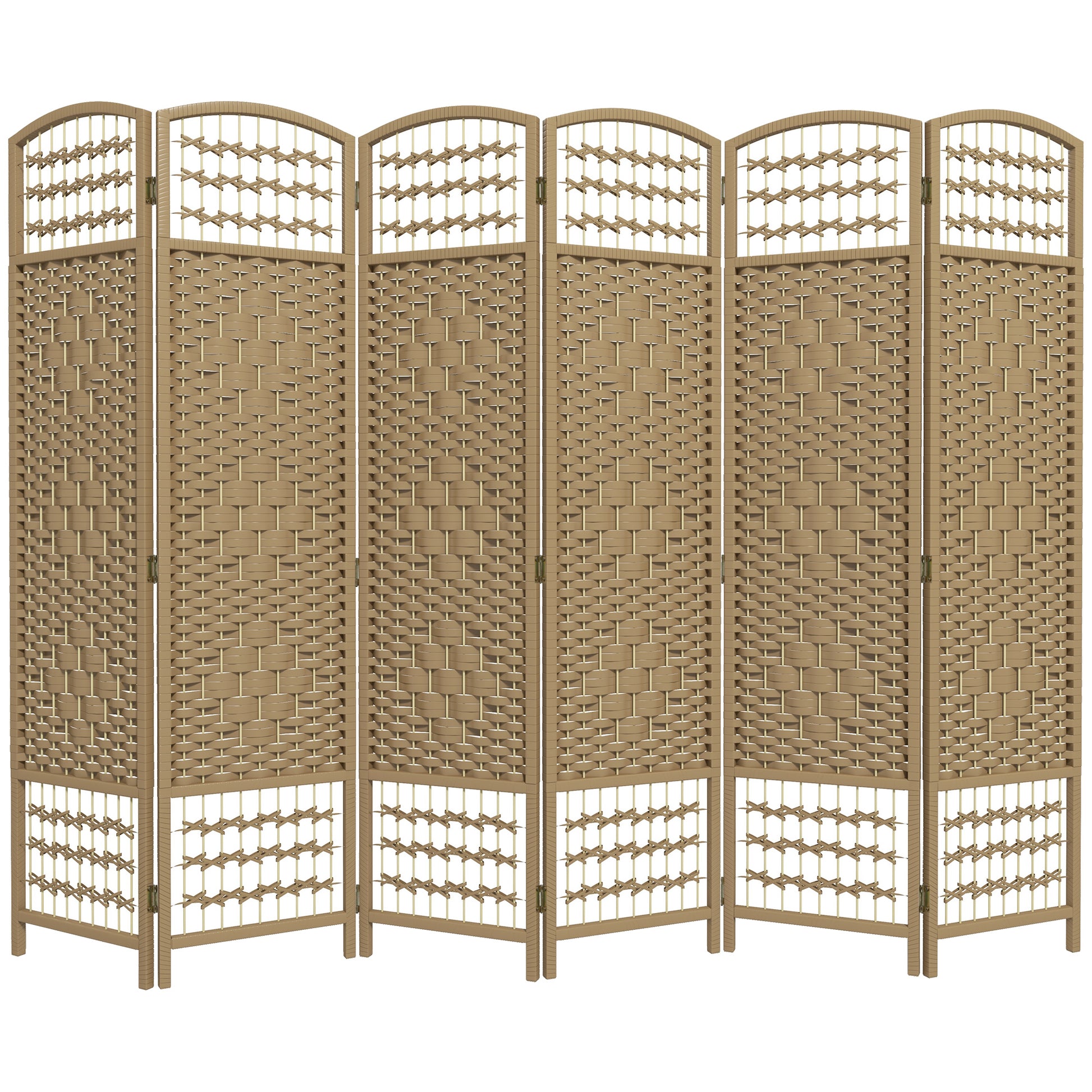 Homcom 6 Panel Room Divider, Folding Privacy Screen, 5.6' Room Separator, Wave Fiber Freestanding Partition Wall Divider, Natural Natural Wood Wood