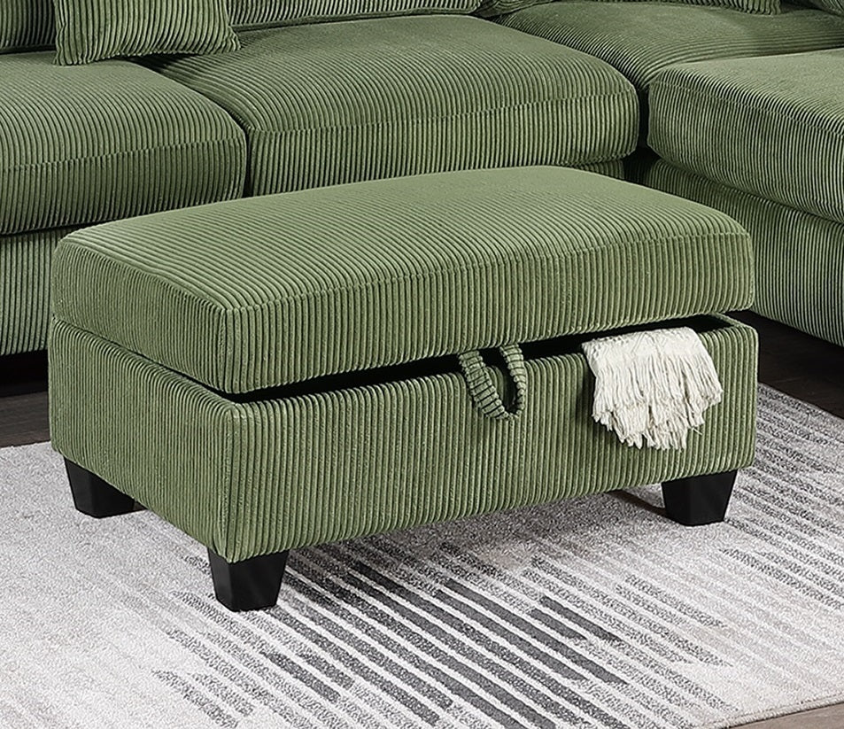 Gorgeous Sage Color 3Pc Sectional Set Corduroy Upholstered Laf Sofa Raf Chaise Ottoman L Sectional Living Room Furniture Sage Primary Living Space Cushion Back Contemporary,Modern L Shaped Rubberwood Rolled Arms Corduroy 6 Seat