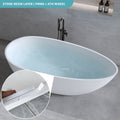 59'' Solid Surface Matte Tub, Freestanding Solid Surface Resin Stone Bathtub, Solid Surface Matte White Soaking Tub,Free Standing Tub With Overflow And Pop Up Drain, Matte White Matte White Oval Bathroom Freestanding Tubs Matte 59 61 In Soaking Center