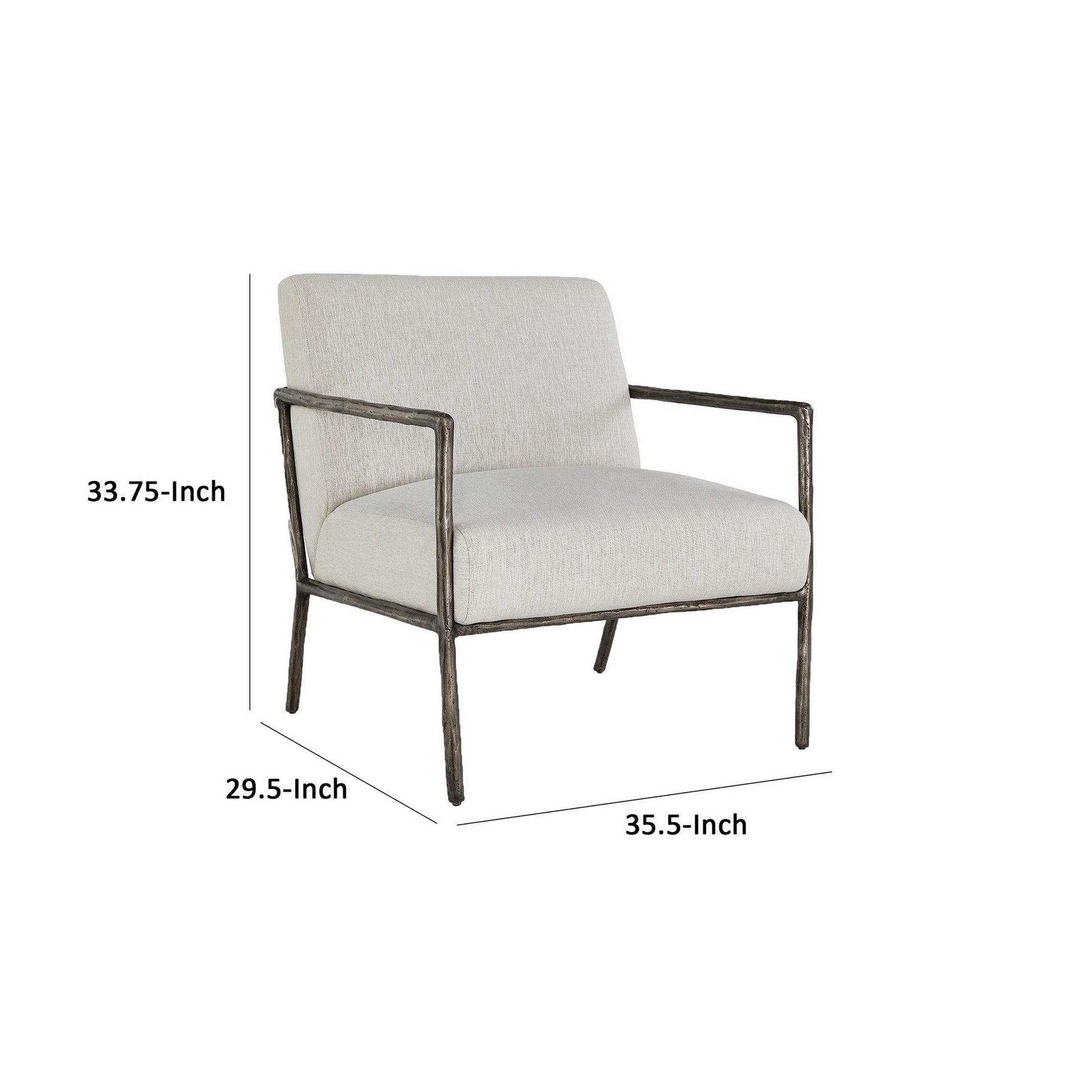 Tusk 30 Inch Accent Chair, Classic Pewter Aluminum Frame, Cream Upholstery Cream Fabric Metal