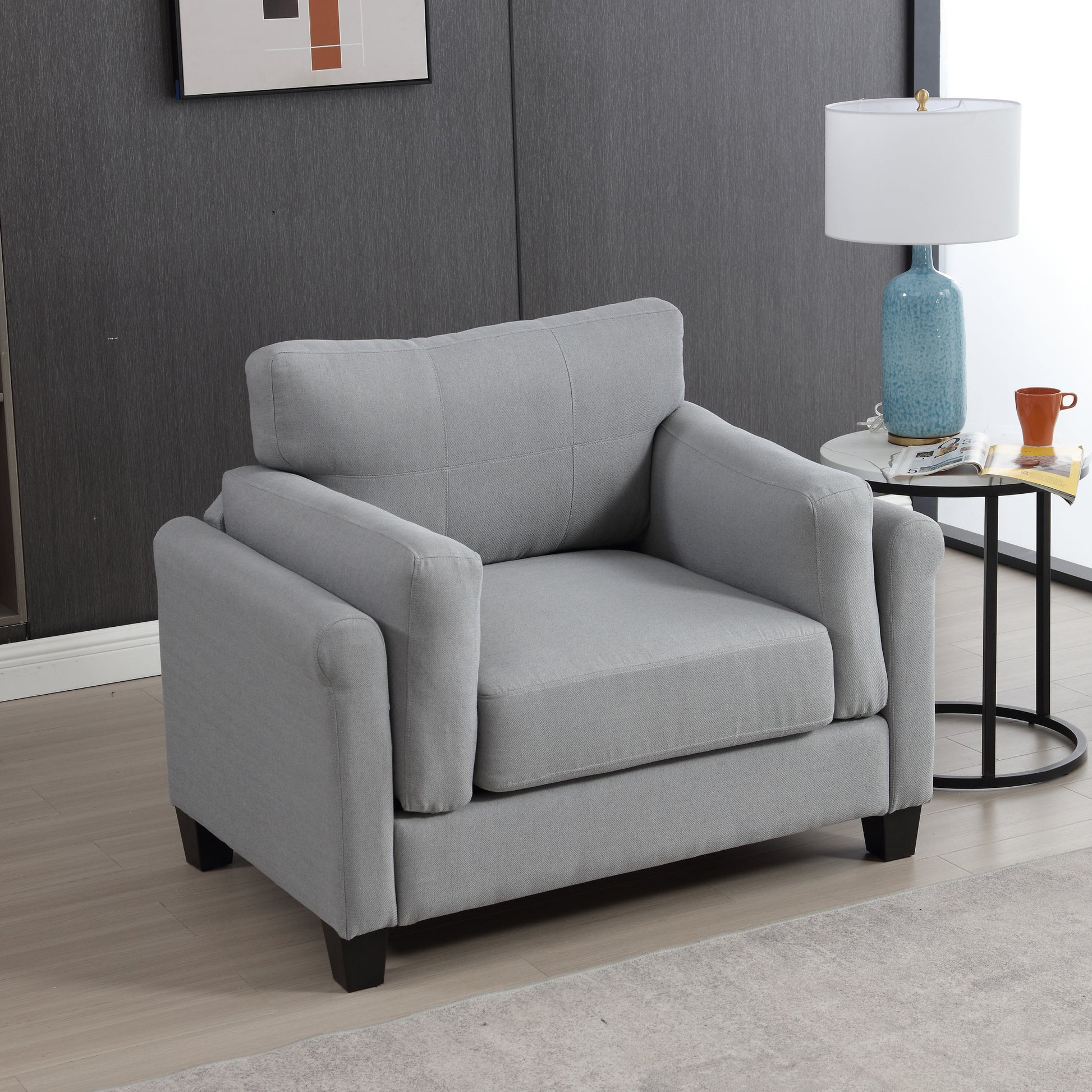 Oversized Armchair Modern Accent Chair & Single Sofa Lounge, 46.75'' Wide, Comfortable Seating,Comfy Accent Chair Deep Seat For Living Room & Bedroom, Gray Gray Fabric