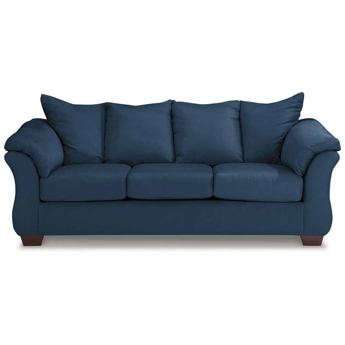 89 Inch Modern Cushioned Sofa, Blue Polyester, Pillow Top Flared Armrests Blue Wood Fabric 3 Seat
