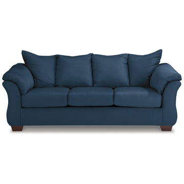 89 Inch Modern Cushioned Sofa, Blue Polyester, Pillow Top Flared Armrests Blue Wood Fabric 3 Seat