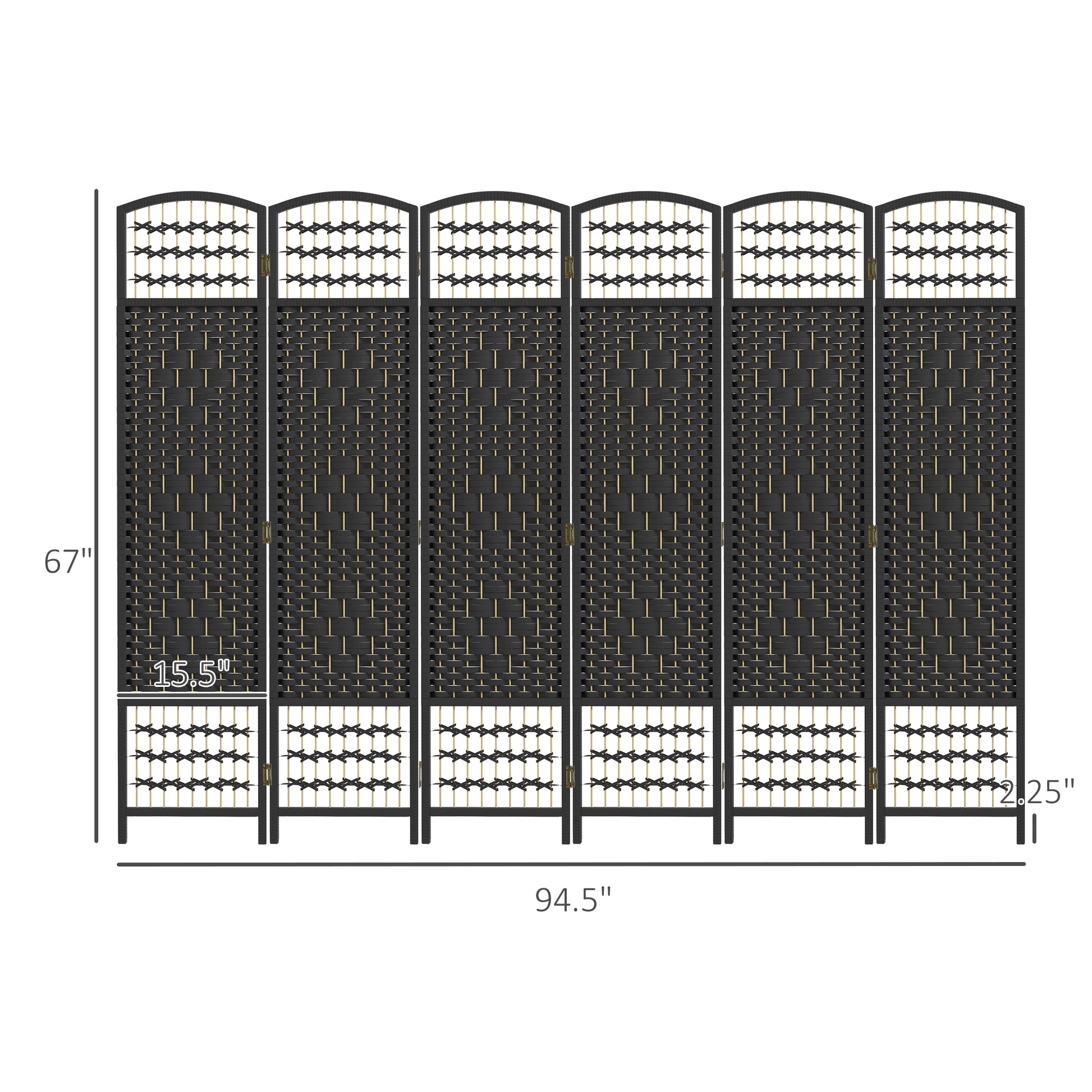 Homcom 6 Panel Room Divider, Folding Privacy Screen, 5.6' Room Separator, Wave Fiber Freestanding Partition Wall Divider, Black Black Wood