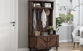 Hall Tree With 4 Hookscoat Hanger, Entryway Bench, Storage Bench, 3 In 1 Design, 40Inch, For Entrance, Hallway Brown Particle Board