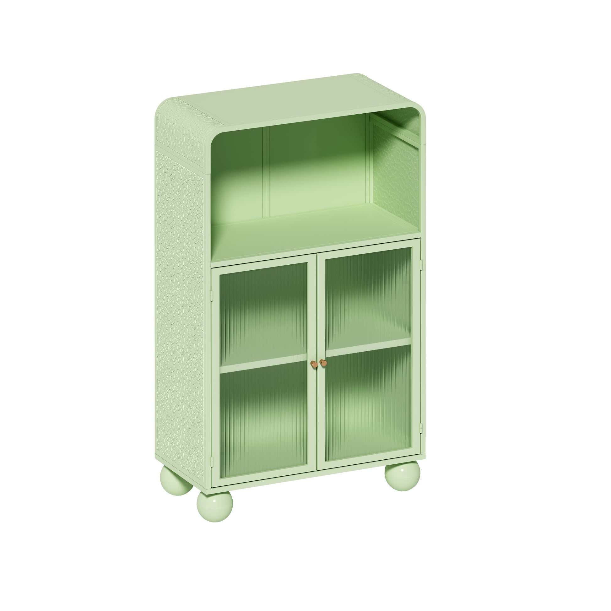 45.28" H Storage Cabinet, Bathroom Floor Cabinet With Glass Door And Shelves, Freestanding Display Storage Cabinet For Bathroom, Living Room, Kitchen, Home Office,Green Green Glass Metal