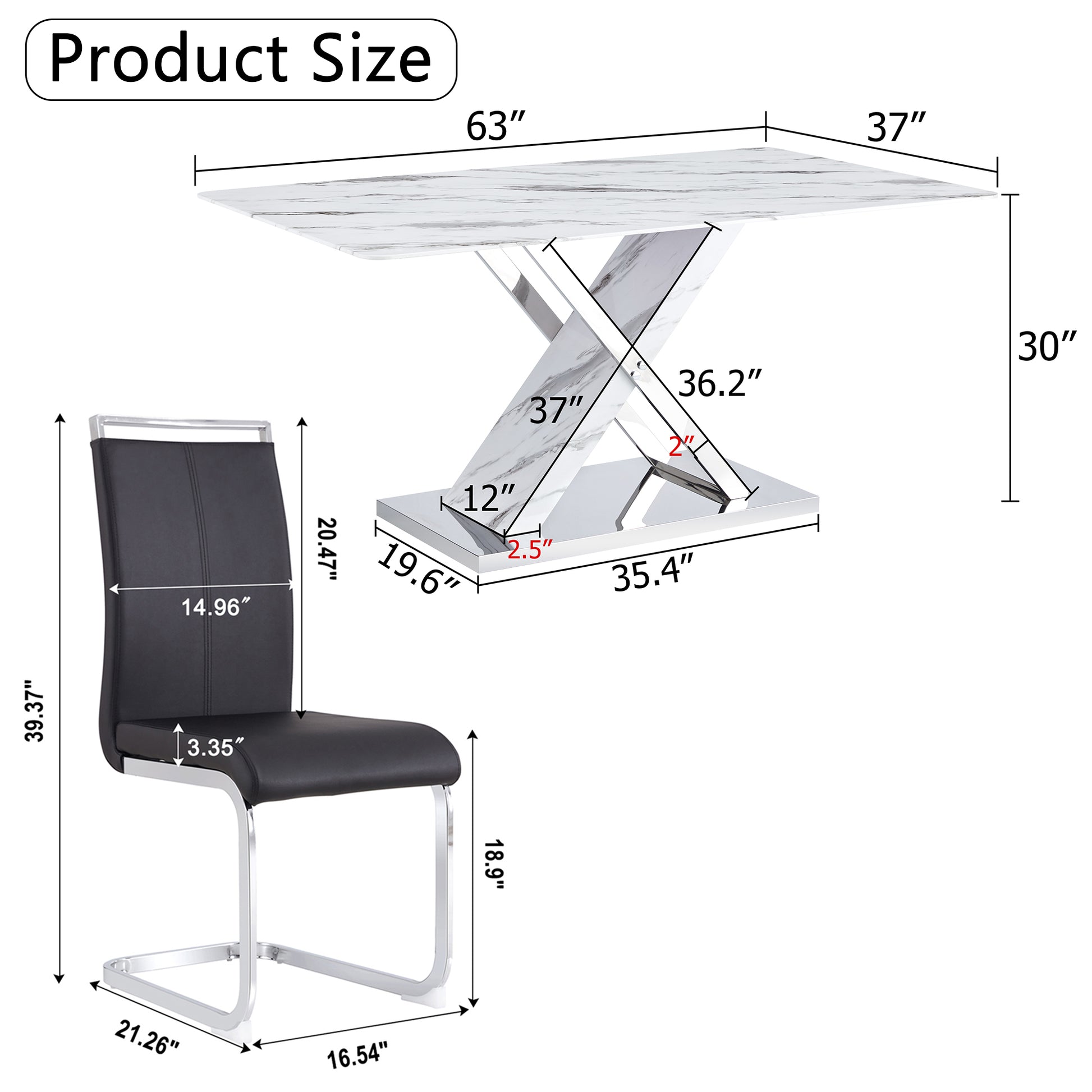 Table And Chair Set, Modern Dining Table, Imitation Marble White Top And Silver Legs, Soft And Comfortable Dining Chair, Perfect For Dinner, Meetings, Home And Office Decor Black Silver Glass Metal