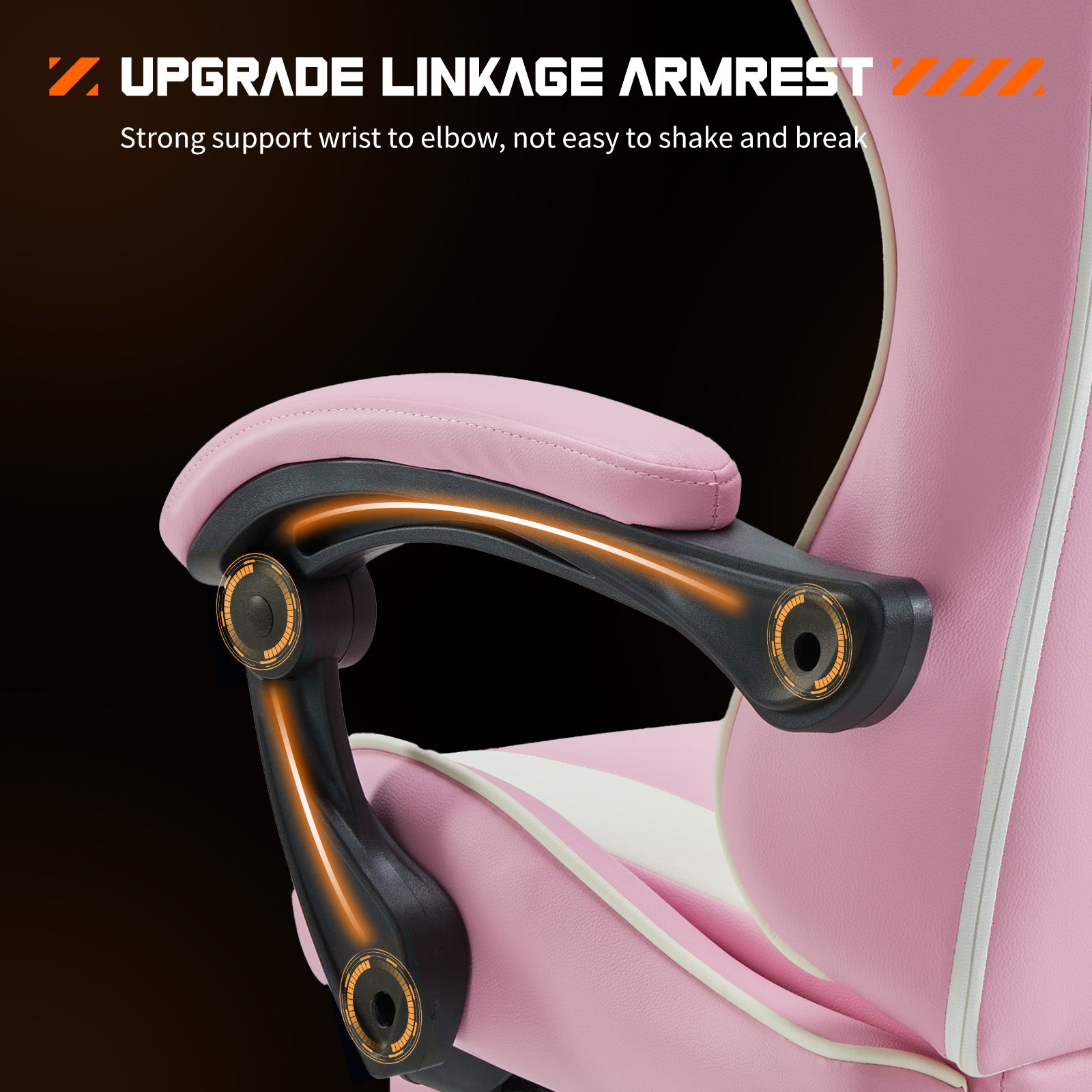 Video Game Desk Chair Ergonomic Computer With Footrest And Comfy Lumbar Support, Pu Leather Recliner With Headrest, Fixed Up Armrest, Height Adjustable With 360 Swivel, For Adults, Pink Pink White Faux Leather